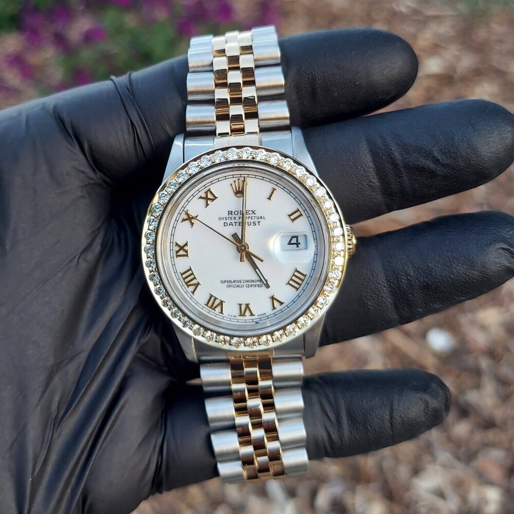 Rolex 36mm Datejust 16233 White roman Two-tone 2CT Diamond jubilee - Picture 3 of 9